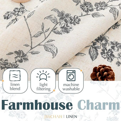 jinchan Floral Kitchen Curtains 36 Inch Linen Tier Curtains Farmhouse Cafe Half - Image 6
