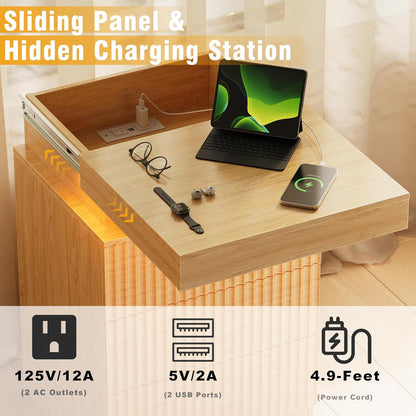 fluted 3 drawer dresser for bedroom with charging, close-up detail