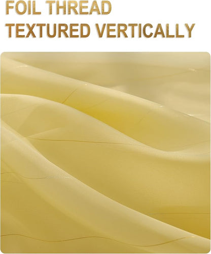 Foil Stripe Mustard Yellow Sheer Curtains 96 inches Length 2 Panels - Image 2