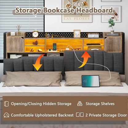 cszzd king size bed frame and bookcase headboard showing dimensions