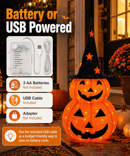 3FT Prelit Halloween Pumpkin Decoration, Pop Up Jack-o-Lantern