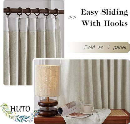 HUTO Extra Wide Pinch Pleated Semi Transparent Curtain, Flax Linen Privacy - Image 2