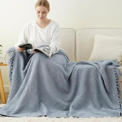 BATTILO HOME Bluish Grey Chenille Throw Blanket - Image 5