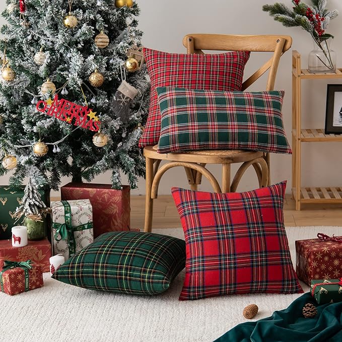 AQOTHES Pack of 2 Christmas Plaid Decorative Throw Pillow Covers Scottish - Image 4