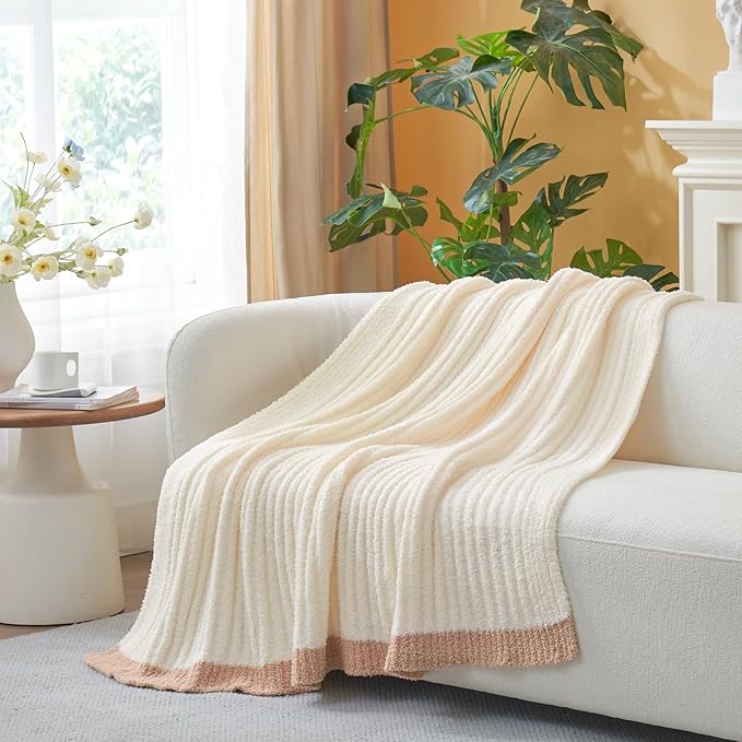 Snuggle Sac Fluffy Ribbed Cream Blanket Twin Size, Soft Luxurious Knit Throws - Image 7