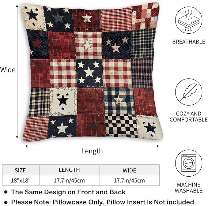 Throw Pillow Covers 18x18 Set of 2, Flag Patchwork Cushion Covers, Decorative - Image 3