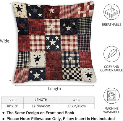 Throw Pillow Covers 18x18 Set of 2, Flag Patchwork Cushion Covers, Decorative - Image 3