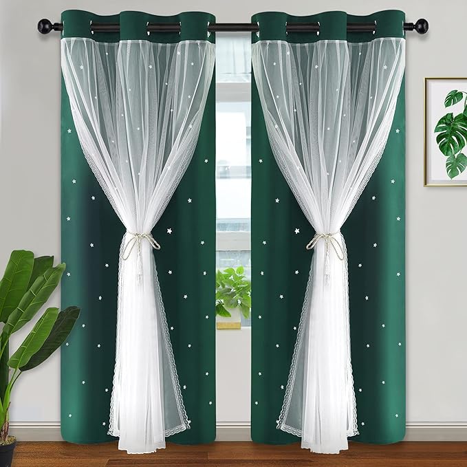 Kinryb Decorative Star Cut-Out Blackout Curtains Room Decor Curtain 84 Inch by Kinryb