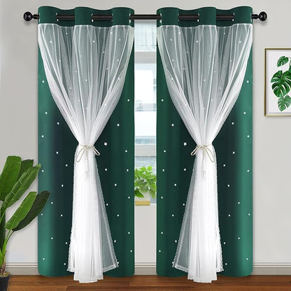 Kinryb Decorative Star Cut-Out Blackout Curtains Room Decor Curtain 84 Inch by Kinryb