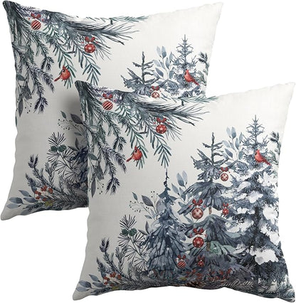Christmas Tree Throw Pillow Covers 24x24 Inch Set of 2 Winter Watercolor Blue by Granbey