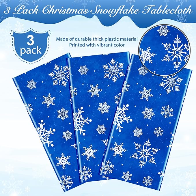 Jectivs 3 Pieces Christmas Snowflake Plastic Party Tablecloth Decorations - Image 4