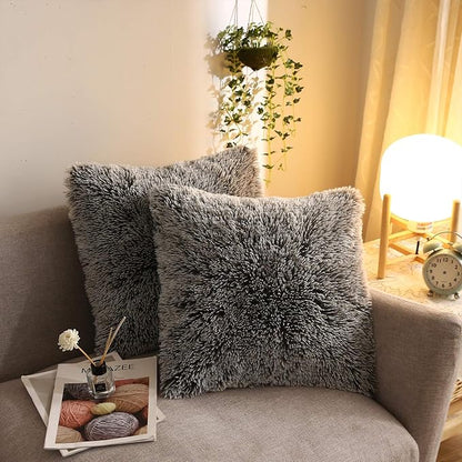XeGe 2 Pieces Faux Fur Throw Pillow Covers, Shaggy Fluffy Cushion Covers by XeGe