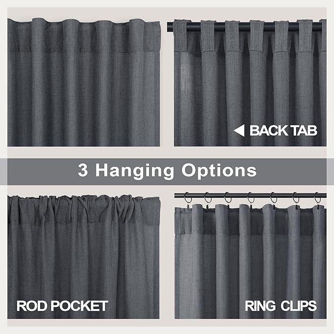 Grey Curtains for Living Room 96 Inches Long 2 Panels Back Tab Light Filtering - Image 4