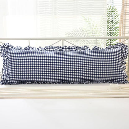 Navy Blue White Plaid Ruffled Gingham Body Pillow Cover, 100% Washed Cotton - Image 7