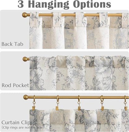 jinchan Linen Floral Tier Curtains 45 Inch Farmhouse Botanic Grey Cafe Curtains - Image 8