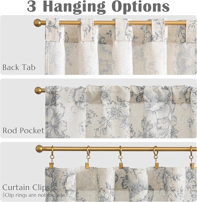 jinchan Linen Floral Tier Curtains 36 Inch Farmhouse Botanic Grey Cafe Curtains - Image 8
