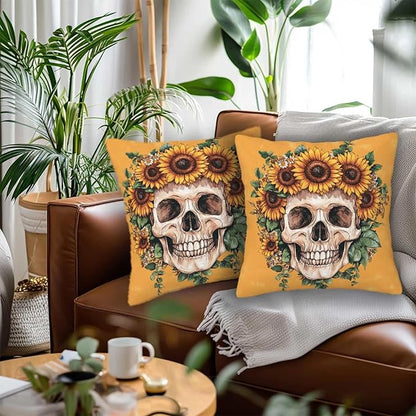 Sugar Skull Throw Pillow Covers 18x18 Set of 2 | Decorative Cushion Cases - Image 2