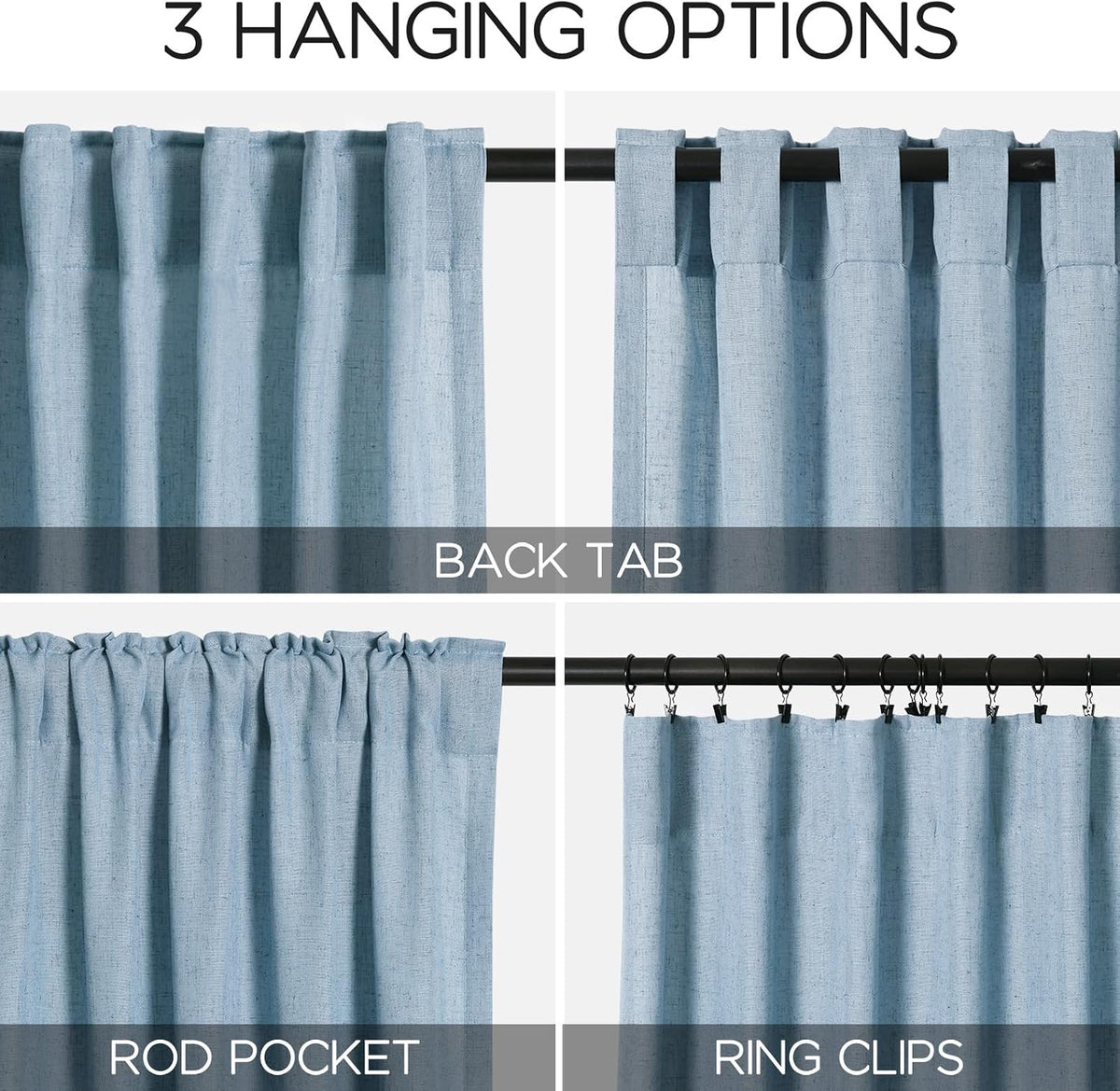 blue linen textured 96 inch curtains 2 panel, close-up detail