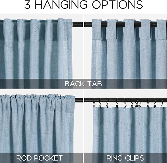 Nanspring Blue Semi Sheer Linen Curtains 84 inch Length - Image 3