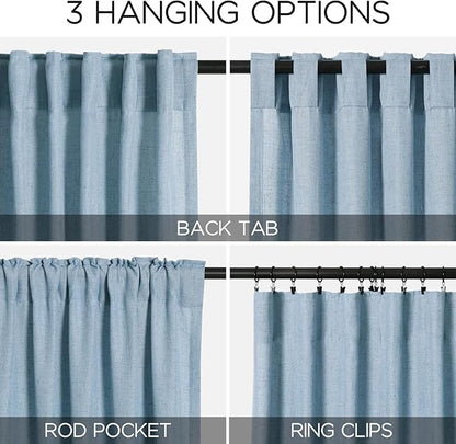Nanspring Blue Semi Sheer Linen Curtains 84 inch Length - Image 3