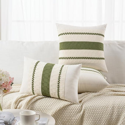 Fancy Homi Set of 2 Boho Moss Green Big Decorative Throw Pillow Cover 24x24 Inch - Image 5
