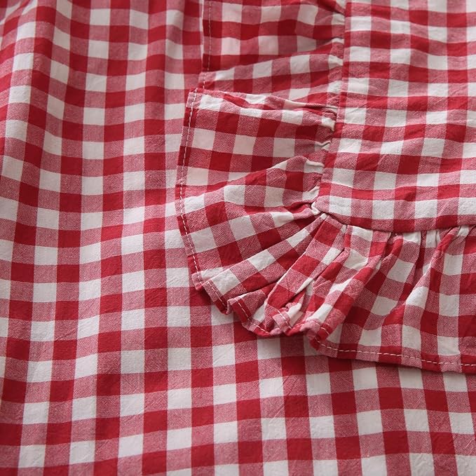 Red/White Checkered Ruffle Throw Pillow Covers Set of 2, Plaid Washed Cotton - Image 4