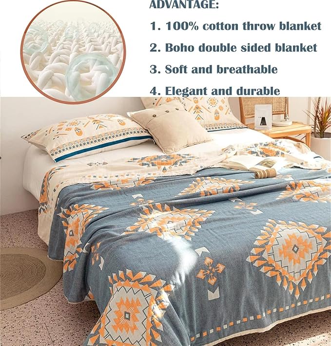 MSGKV Fall Blankets Cotton Throw Blanket 60''x 80'' Muslin Blanket - Image 3