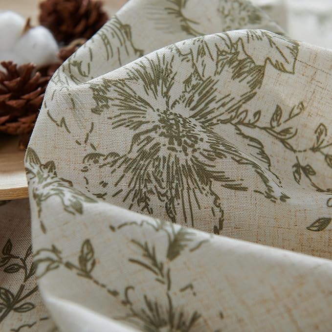 JINCHAN Floral Linen Tier Curtains Floral Sage on Beige Cafe Curtains 36 Inch - Image 9