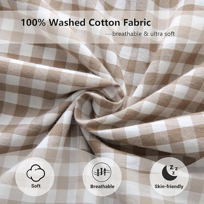 Aryeleay 2 Pack Taupe White Plaid Ruffle Throw Pillow Covers, 100% Cotton - Image 5