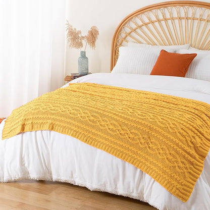 Battilo Mustard Yellow Throw Blanket 51"x67" Chenille Knitted Throw Blanket - Image 6