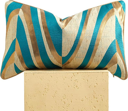 THE-TINOART Turquoise Jacquard V Striped Jacquard Throw Pillow Cover 12x20 Inch by Unknown