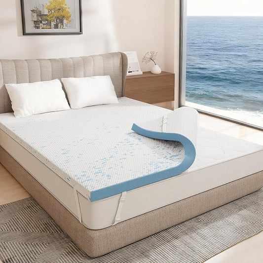 OhGeni 4 Inch Cooling Queen Size Gel Memory Foam Mattress Topper Pad, Washable by OhGeni