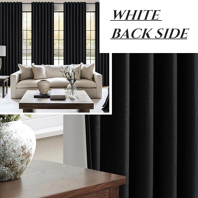 Black Blackout Curtains 95 Inches Long 2 Panel Set, Sun Blocking Curtains - Image 6