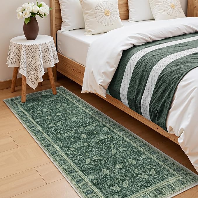 Lahome Vintage 2x5 Green Kitchen Runner Rugs Non Skid Washable, Boho Runner Rug - Image 2