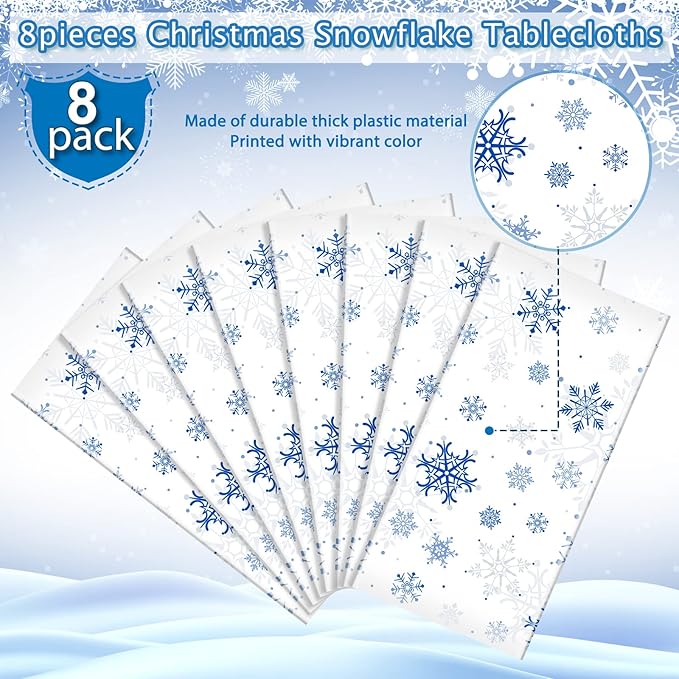 8 Pieces Snowflake Christmas Party Tablecloth Decorations, Plastic White - Image 3
