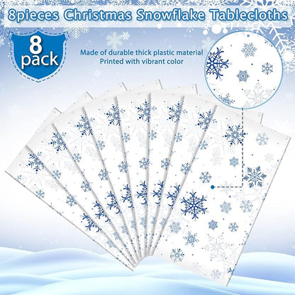 8 Pieces Snowflake Christmas Party Tablecloth Decorations, Plastic White - Image 3