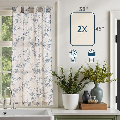 jinchan Floral Kitchen Curtains 45 Inch Linen Tier Curtains Farmhouse Cafe Half - Image 7