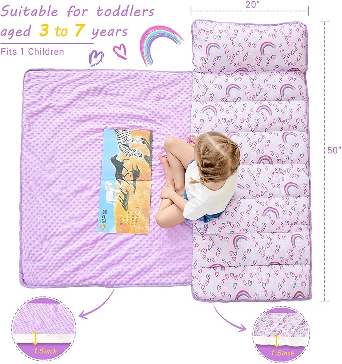 Toddler Nap Mat with Pillow and Blanket, Extra Large Rolled Napping Mats - Image 4