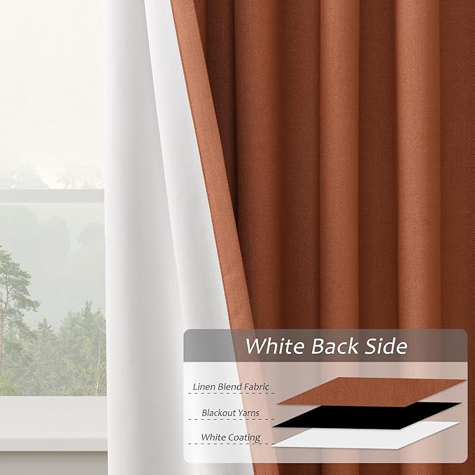 Terracotta 100% Blackout Pinch Pleated Linen Curtains 96 Inches Long - Image 5