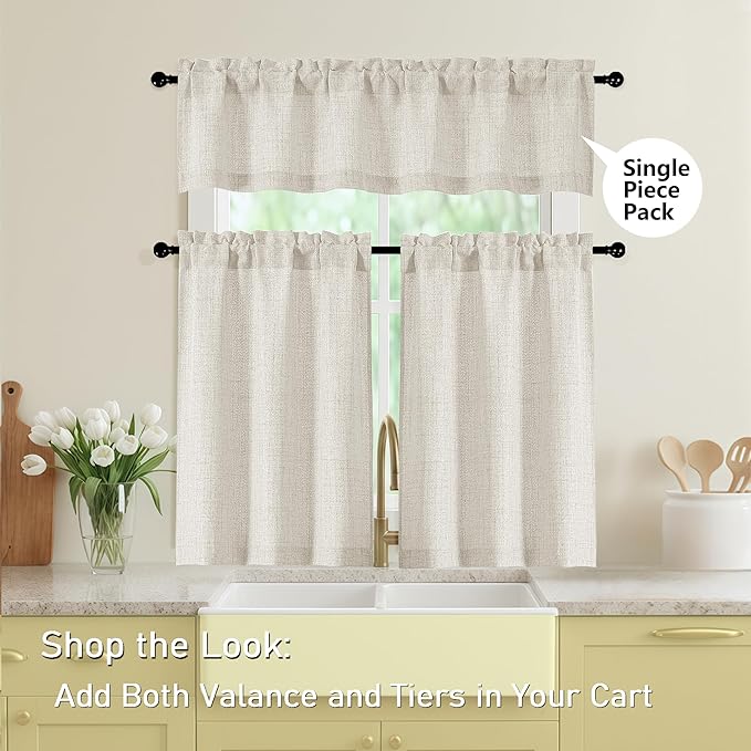 Natural Kitchen Curtains 30 Inch Length 2 Panels, Light Filtering Farmhouse - Image 5