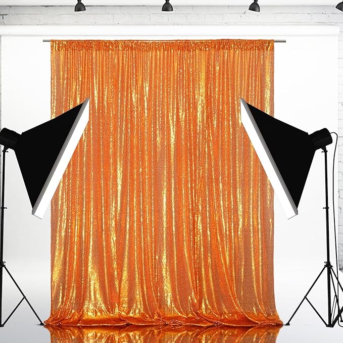 Eternal Beauty Orange Sequin Backdrop, 10x10 Ft Halloween Glitter Background Curtains for Shimmer Photography Party Wedding Birthday Back Drop Decor