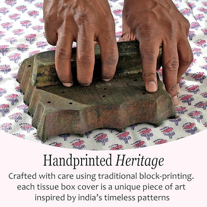 CPC Pink Sapphire Hand Block Printed Cotton Tissue Box Cover 5" x 5" x 5.5" - Image 6