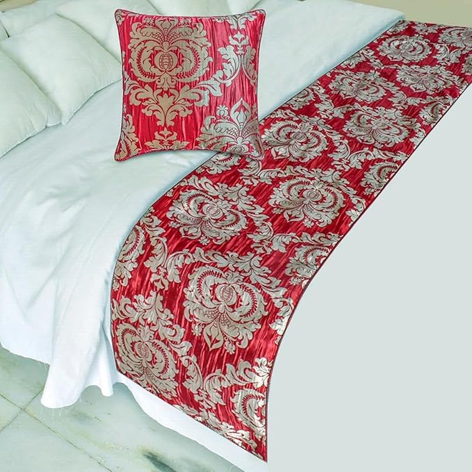The HomeCentric Red Bed Runner for King/Queen/Twin Jacquard Decorative Bed - Image 2