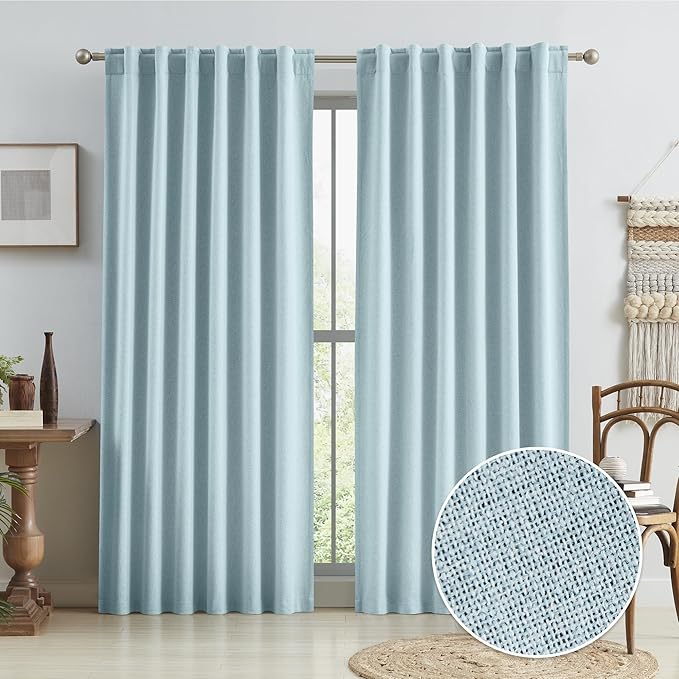 Full Shading Blackout Linen Curtains Set 96 inch Drap, Pair of Energy Smart by KEQIAOSUOCAI