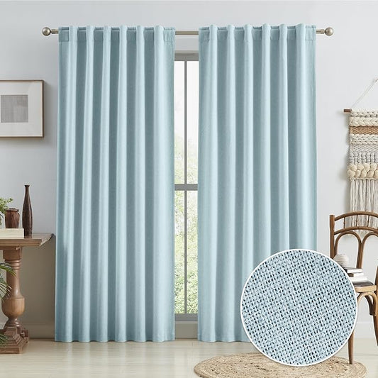 Full Shading Blackout Linen Curtains Set 96 inch Drap, Pair of Energy Smart by KEQIAOSUOCAI
