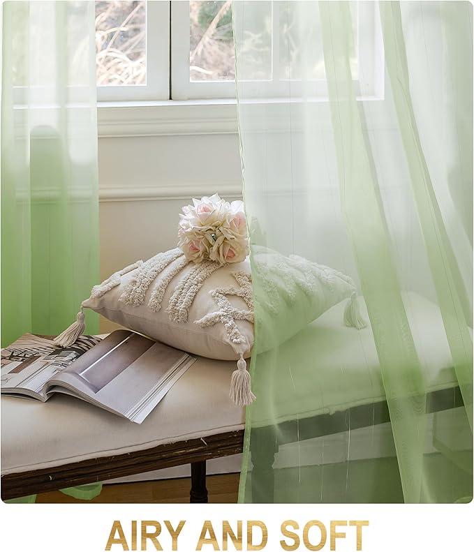 Foil Stripe Sage Green Sheer Curtains 72 inches Length 2 Panels - Image 4