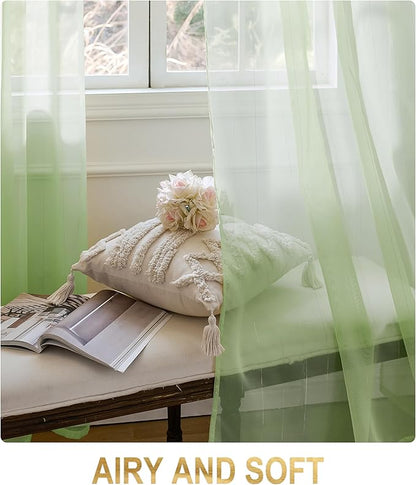 Foil Stripe Sage Green Sheer Curtains 96 inches Length 2 Panels - Image 4