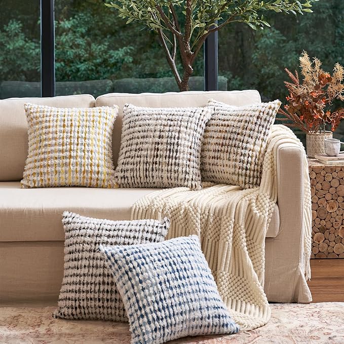 Aeckself Boho Chenille Tufted Pillow Cover 18x18 Inch, Decorative Square Throw - Image 5