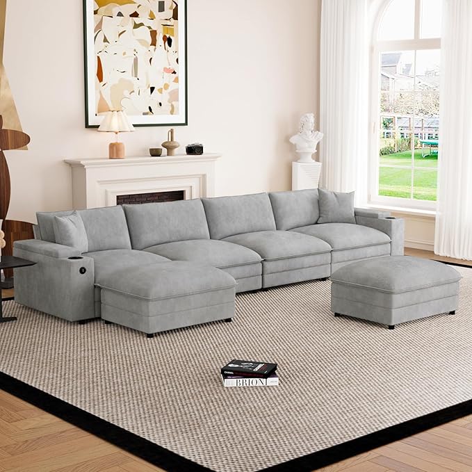148.7" U Shaped Cloud Sofa Couch by Unknown