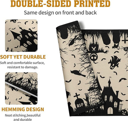 Halloween Placemats 12x18 Inch Set of 4 Black White Witch Castle Ghost Place - Image 5